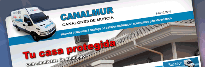 web diseñada para Canalmur - instalacion y venta de canalones de aluminio en Lorca y todo España . catalogo web - MURCIA